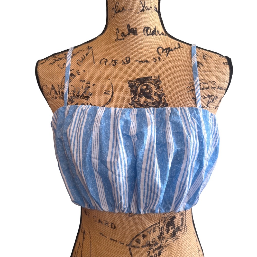 Wild Fable Blue White Striped Spaghetti Strap Crop Top Small Summer Nautical